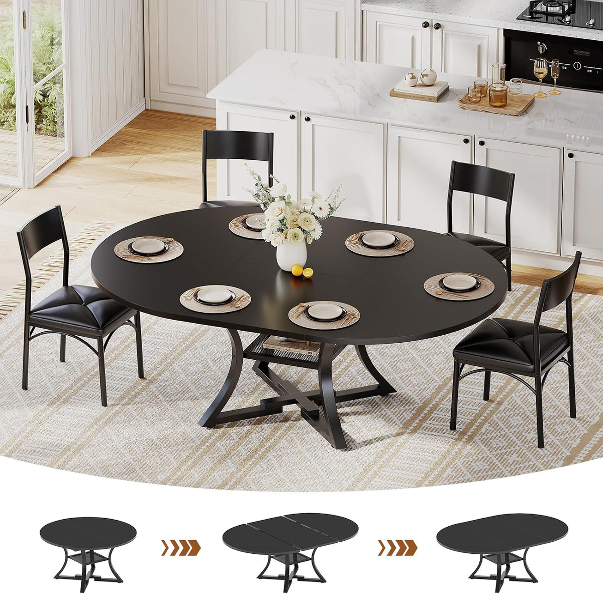 Black Extendable Dining Table Set