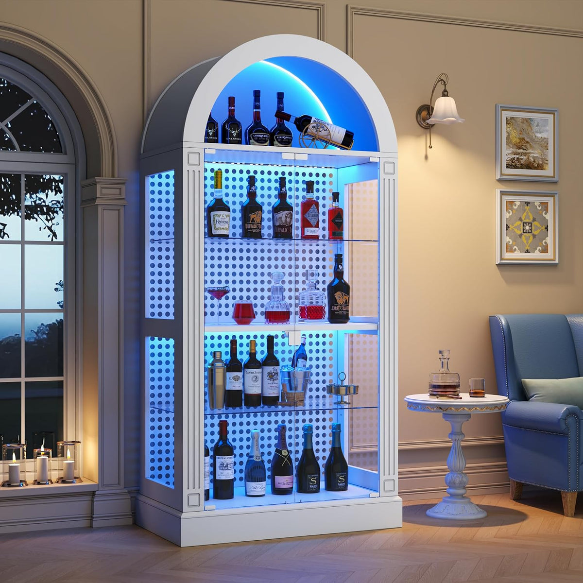 Black LED Arched Glass Display Cabinet