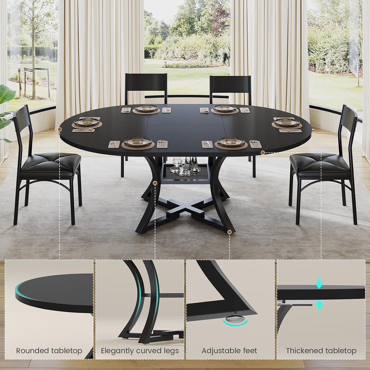 Black Extendable Dining Table Set