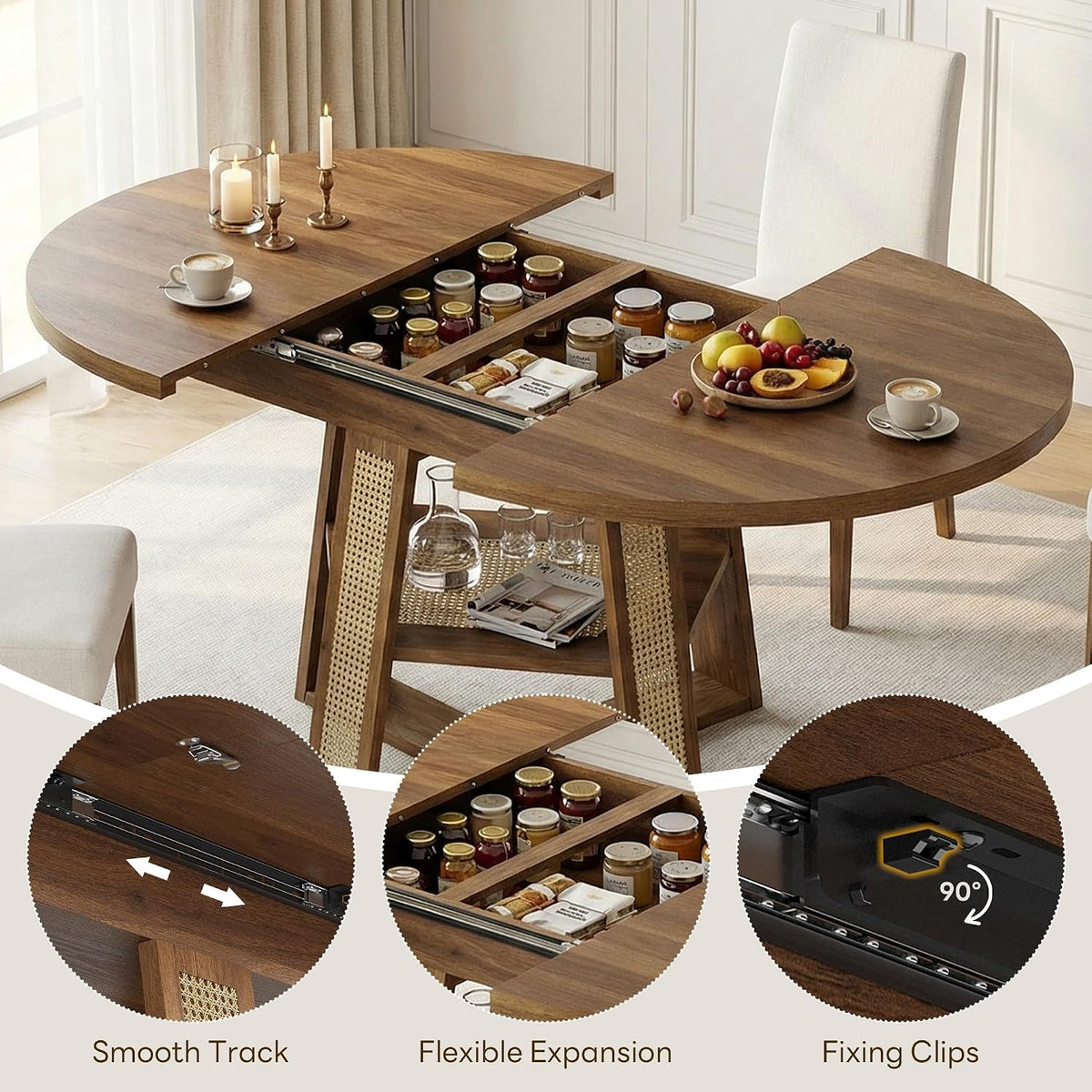 Walnut Expandable Storage Dining Table