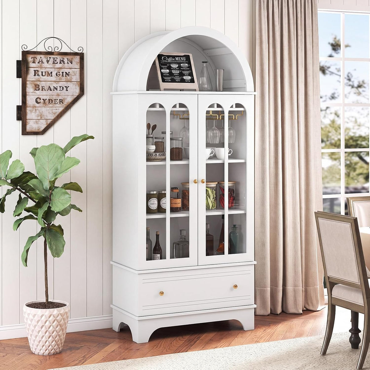 White Arched Glass‑Door Display Cabinet