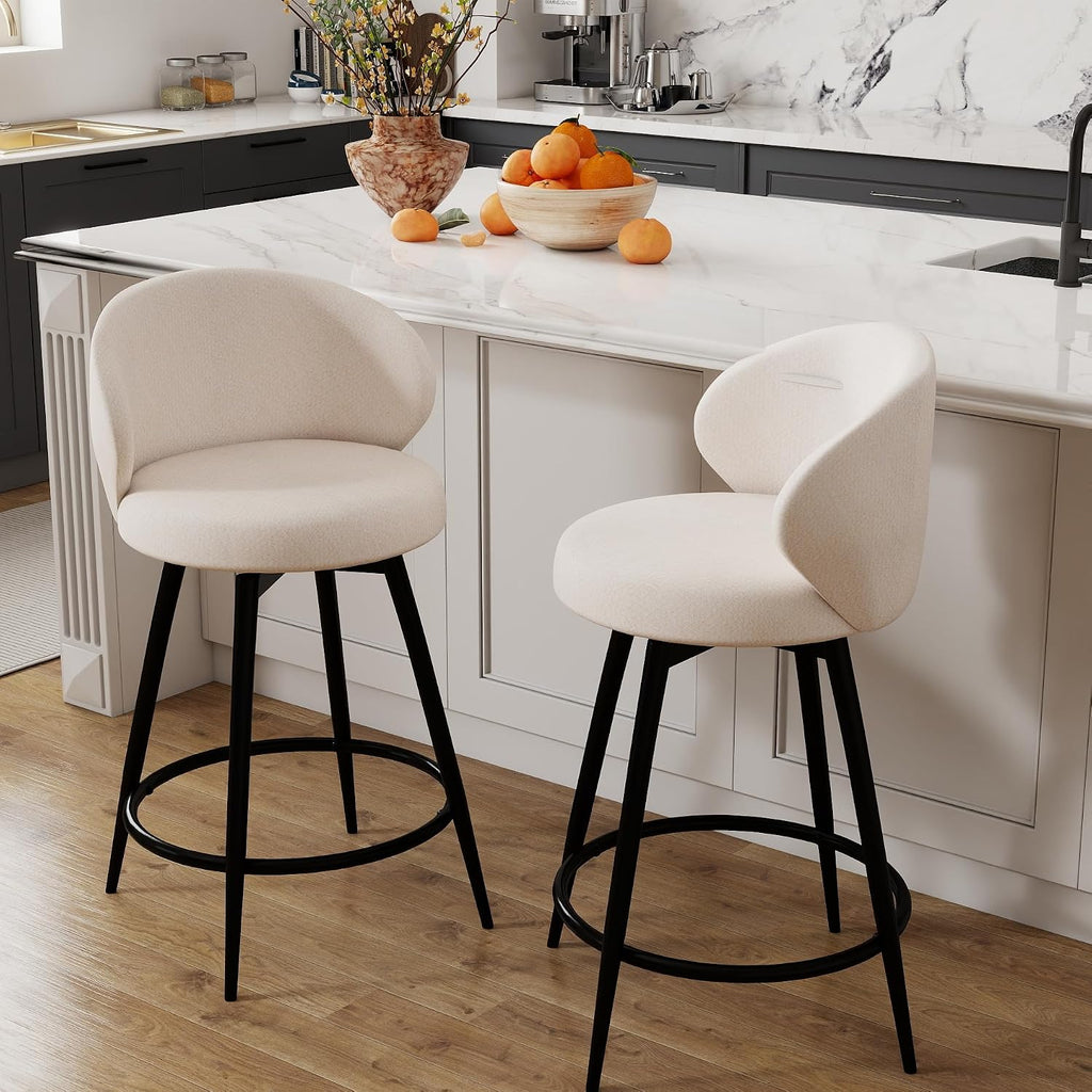 Ivory Swivel Upholstered Counter Stools
