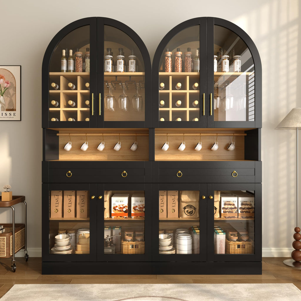 Black Farmhouse Glass‑Door Pantry Cabinet