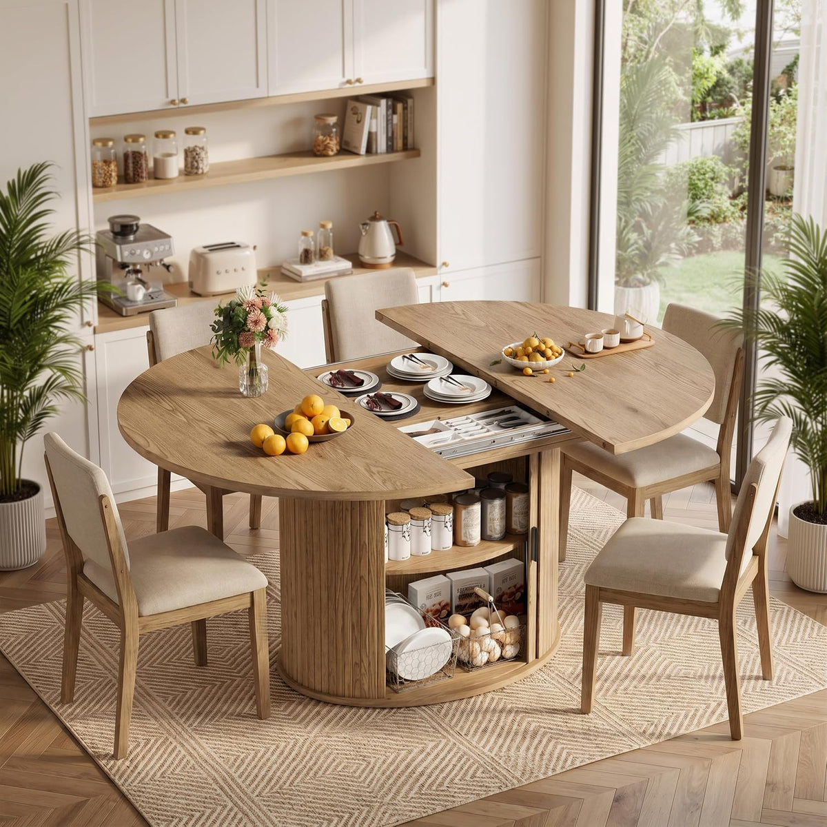 Expandable Wooden Storage Dining Table