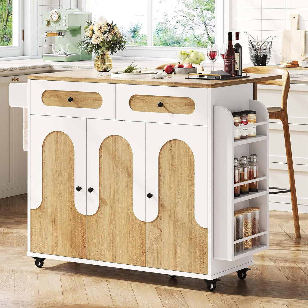 White Drop‑Leaf Rolling Kitchen Island Cart