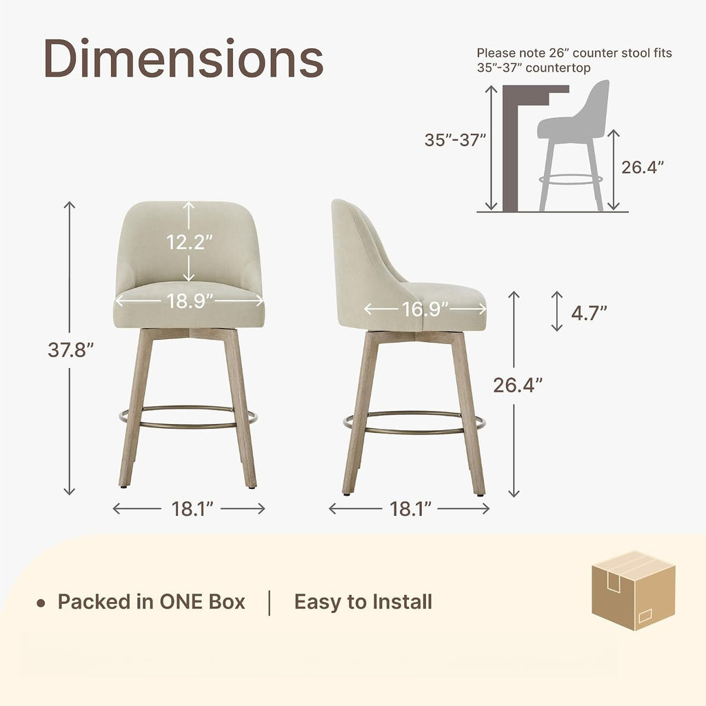 Sand Fabric Swivel Wooden Counter Stools